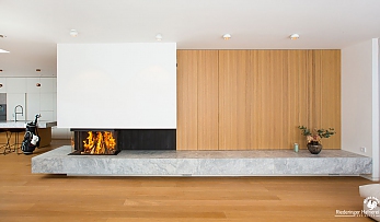 Panoramakamin mit Natursteinbank - Ofenkunst